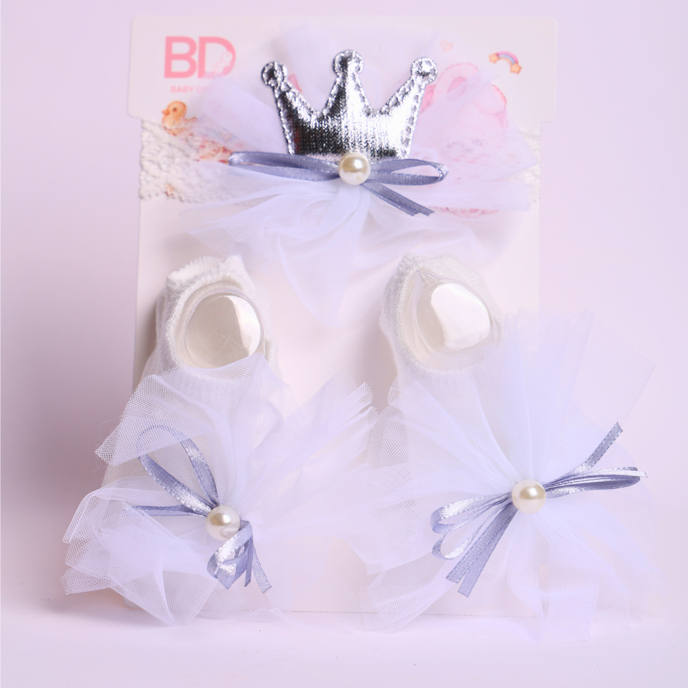 Baby Flower Hairband & Shoes Set (White) for Newborn Baby Girls