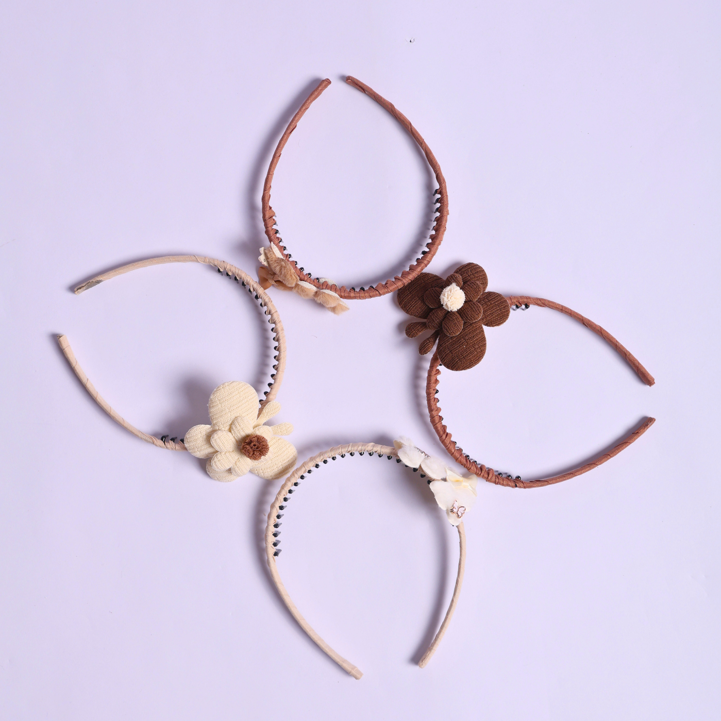 Knitted Flower Hairband for Girls & Women Random Pack of 4