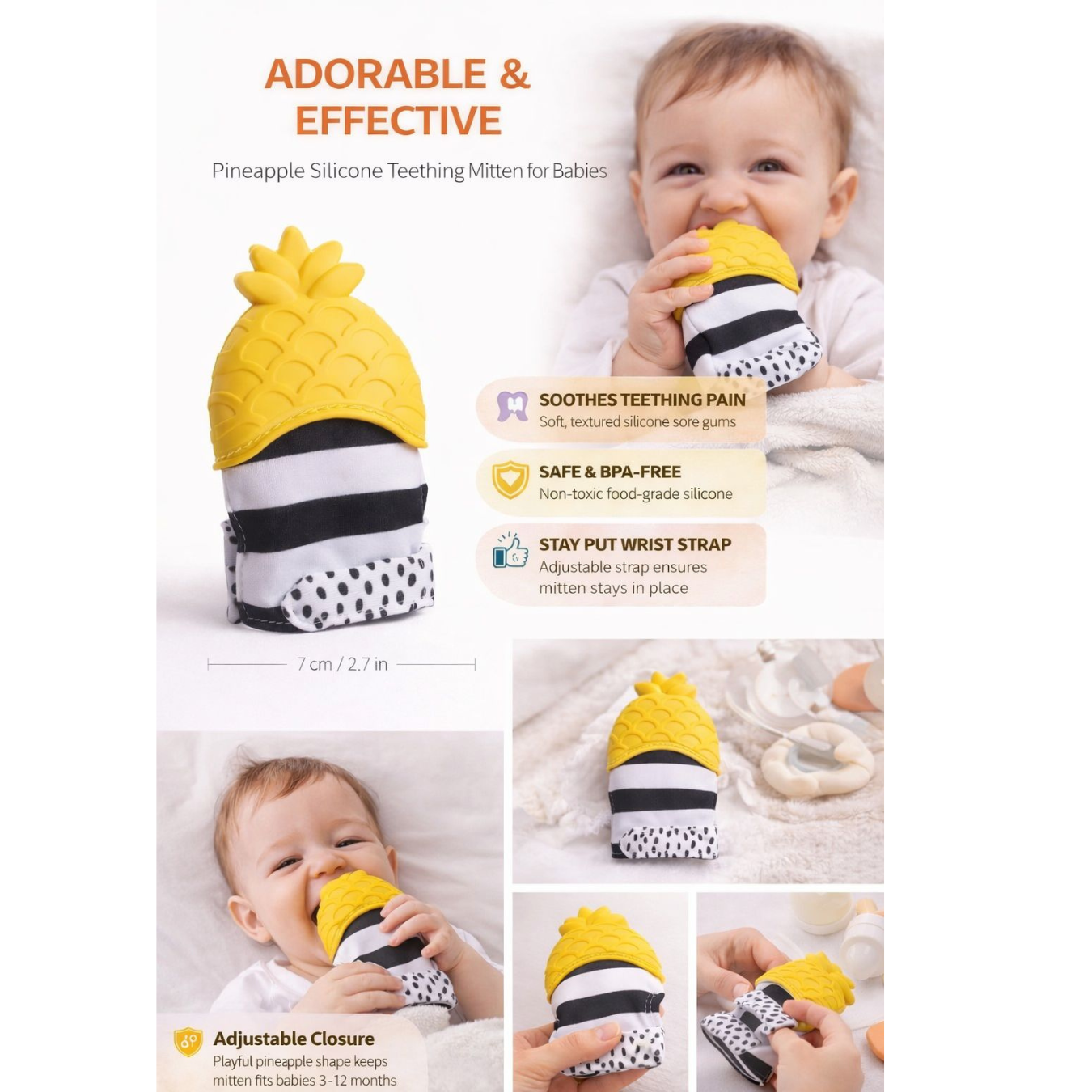 Baby Silicone Teething Mitten Toy (Random Design)