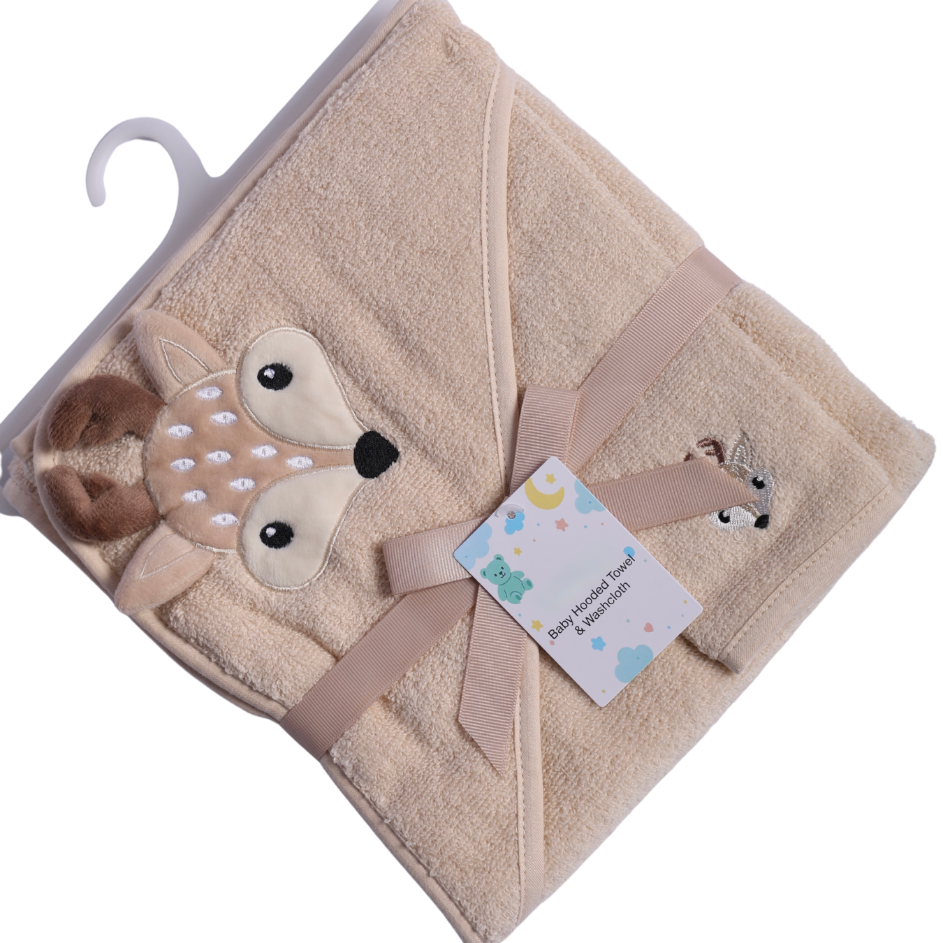 Deer Hooded Baby Towel with Washcloth Ultra Soft Cotton Hooded Bath Towel for Newborn Baby
