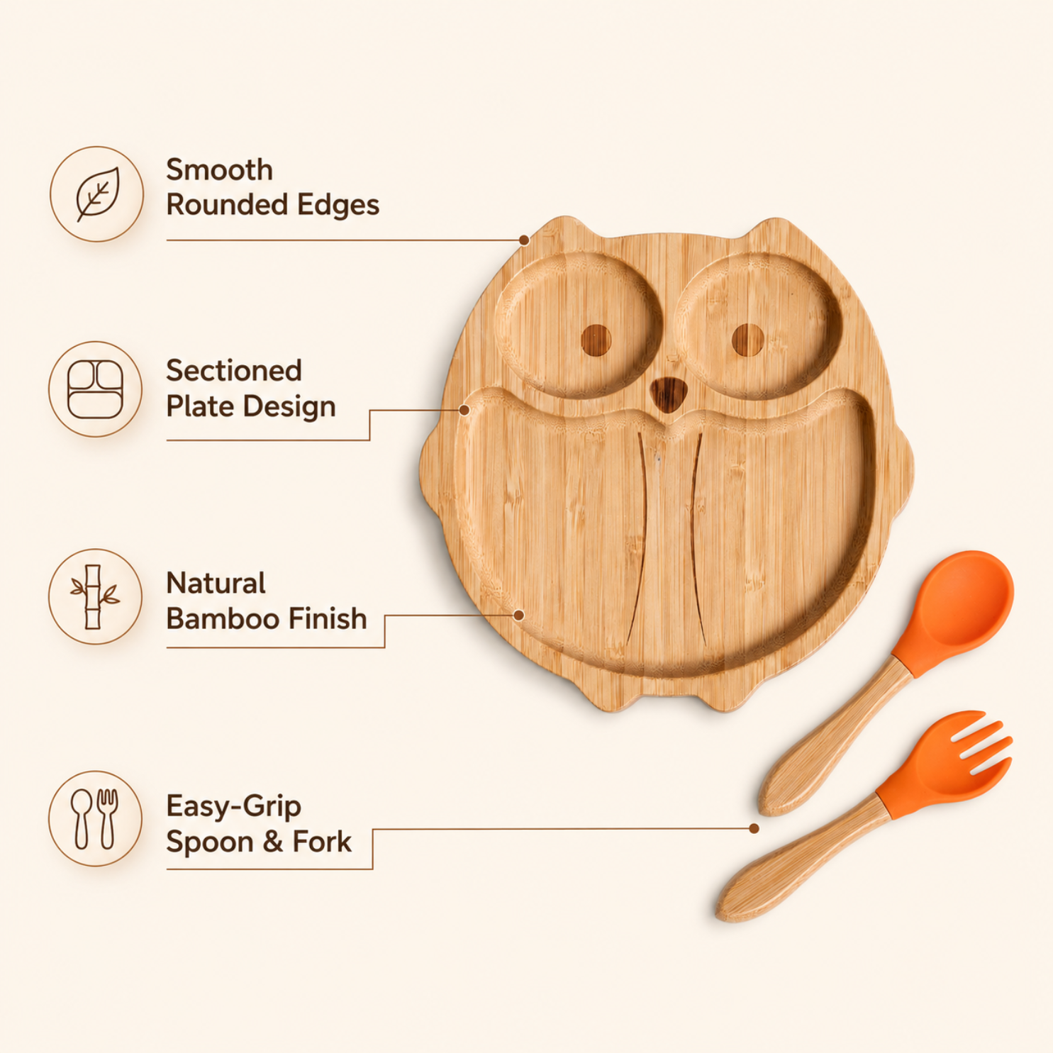 Bamboo Owl Shaped Suction Plate for Babies & Toddlers Natural Bamboo Divided Plate | BPA-Free Baby Plate taraventures