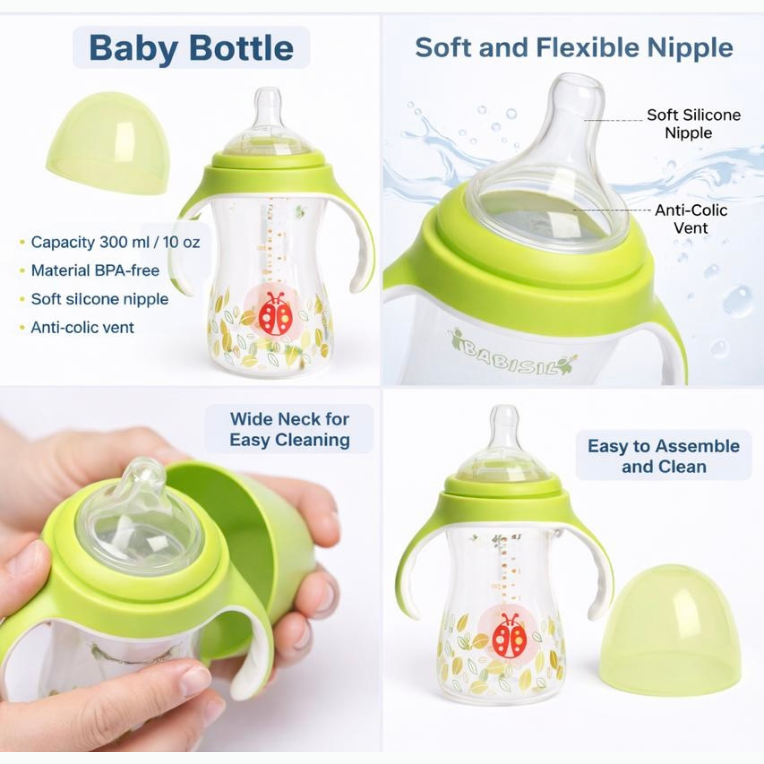 Babisafe Baby Milk Feeding Bottle with Handles 180ml
