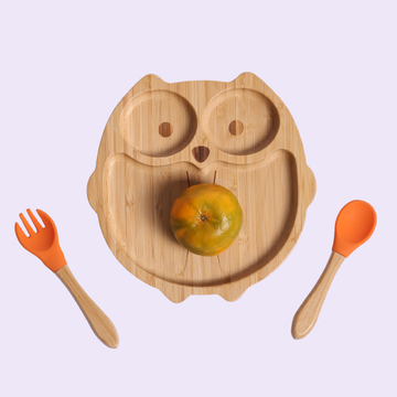 Bamboo Owl Shaped Suction Plate for Babies & Toddlers Natural Bamboo Divided Plate | BPA-Free Baby Plate taraventures