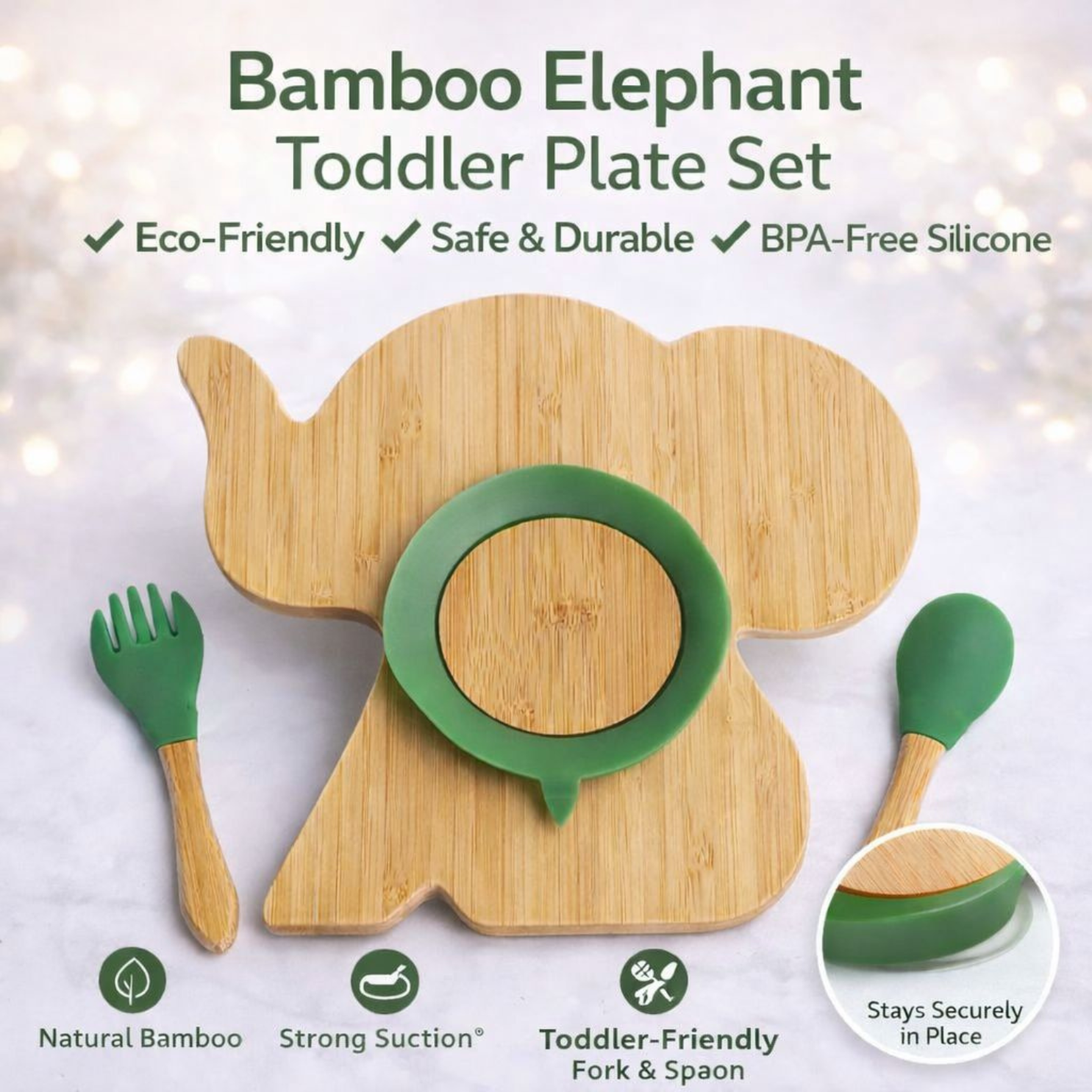 Elephant Bamboo Suction Plate Set for Babies & Toddlers | BPA-Free Silicone Suction Base taraventures
