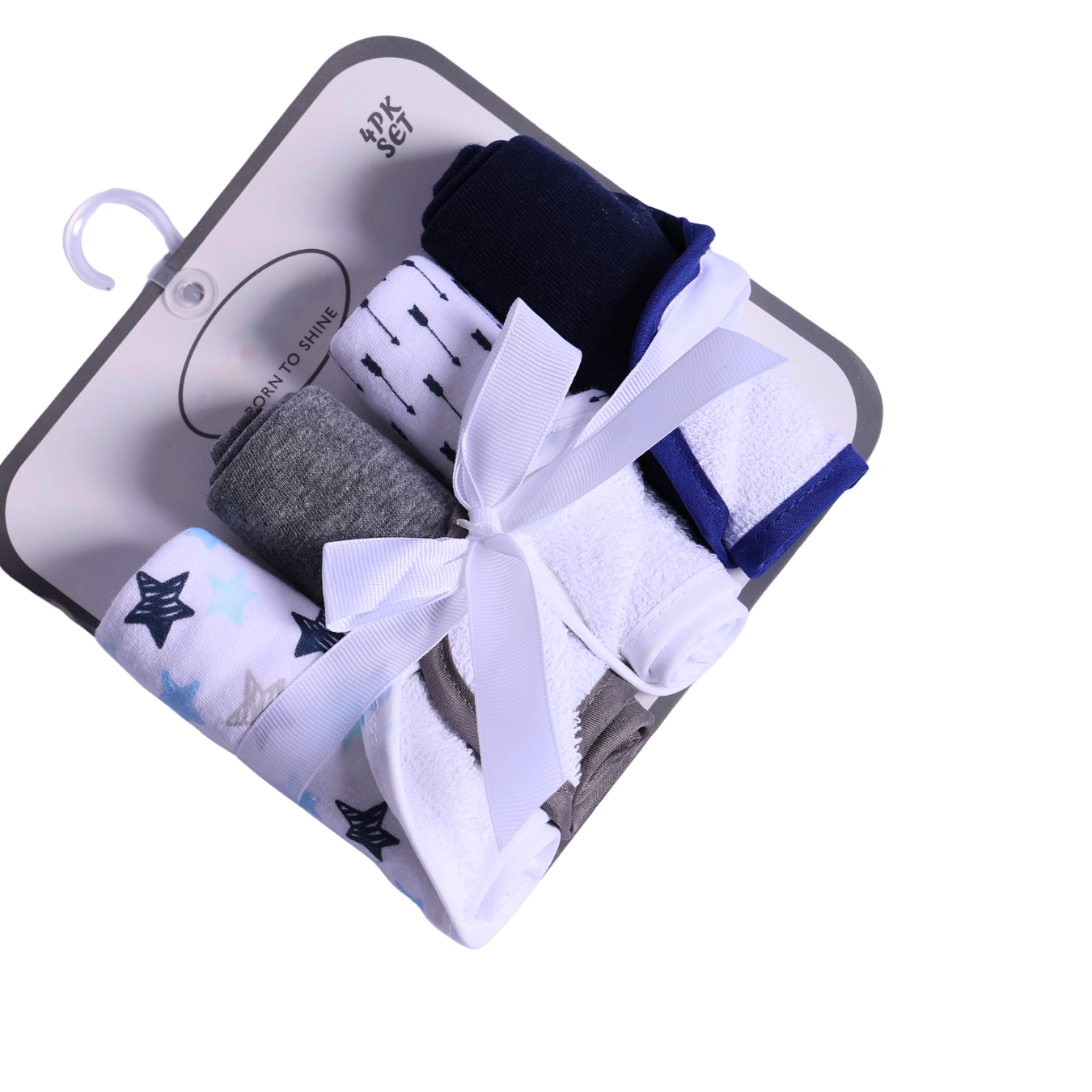Baby 4 PCS Muslin Cotton Baby Washcloth Set Blue Grey & White