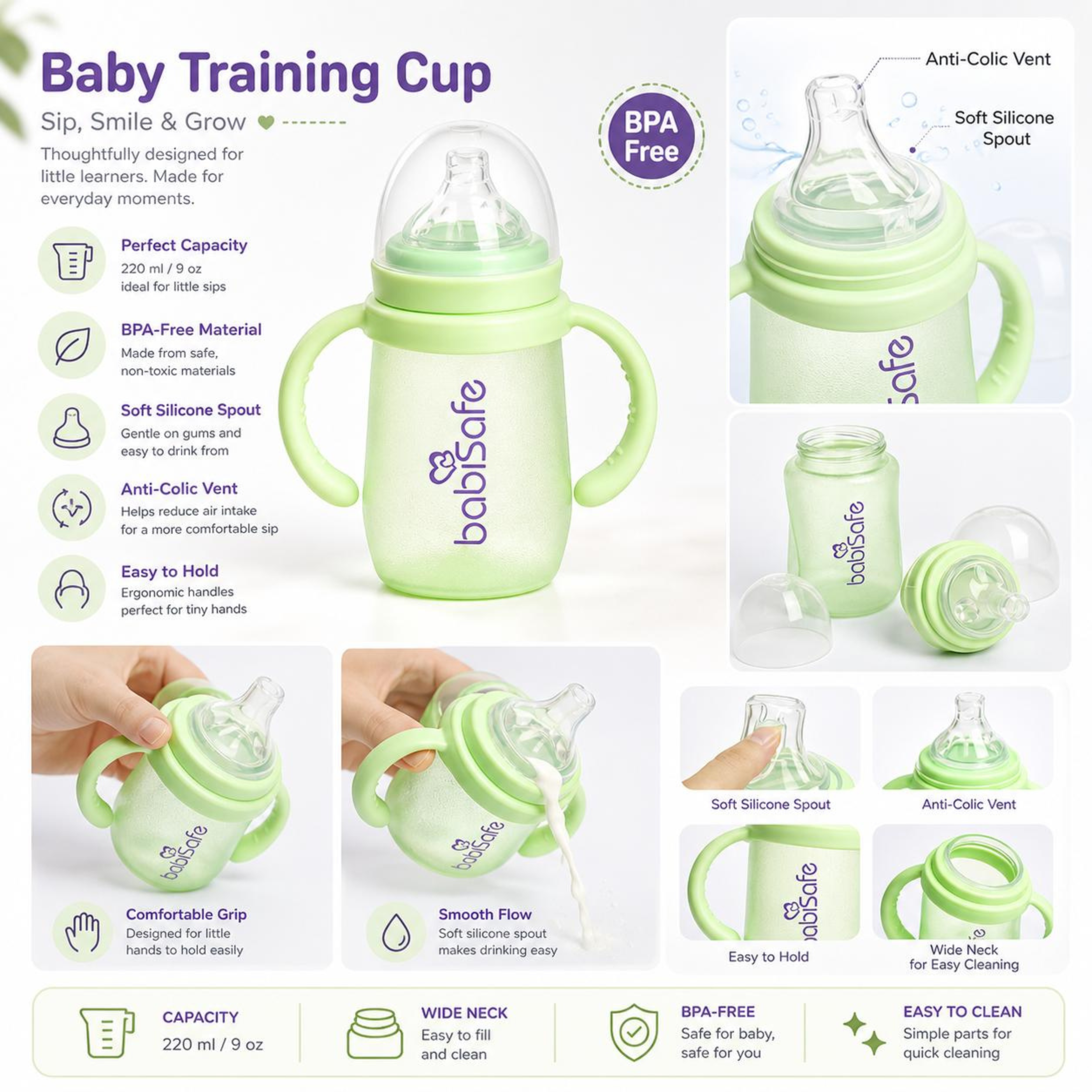 Baby Training Feeding Bottle with Handles – 180ml