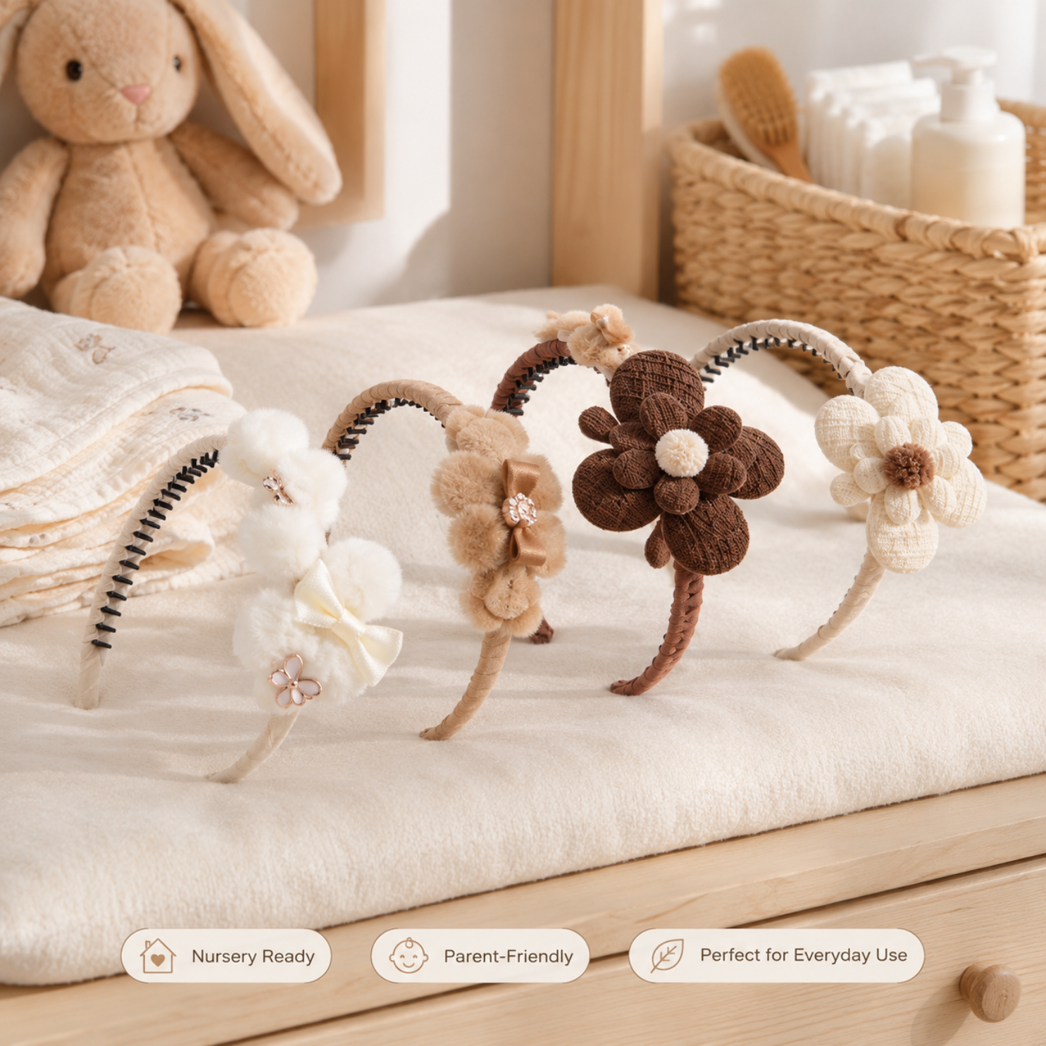 Knitted Flower Hairband for Girls & Women Random Pack of 4