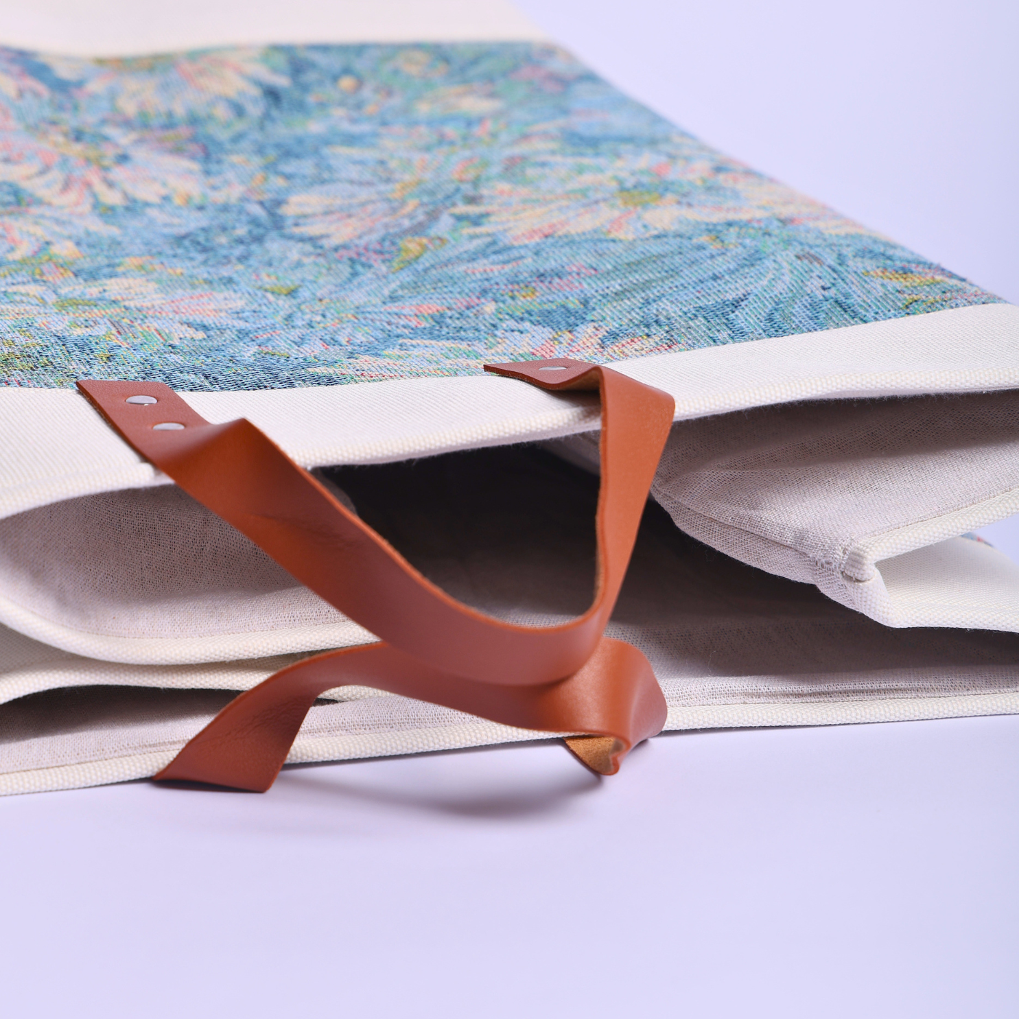 Floral Canvas Laundry Basket with Premium Leather Handles