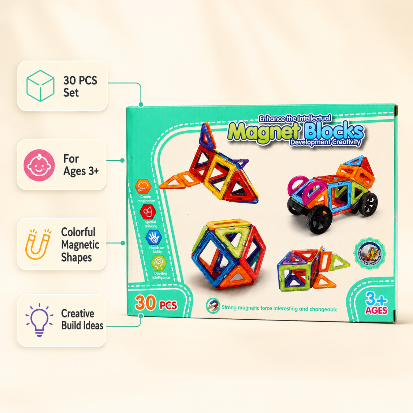 30PCS Magnetic Building Blocks for Kids | STEM Educational Magnetic Tiles Construction Set