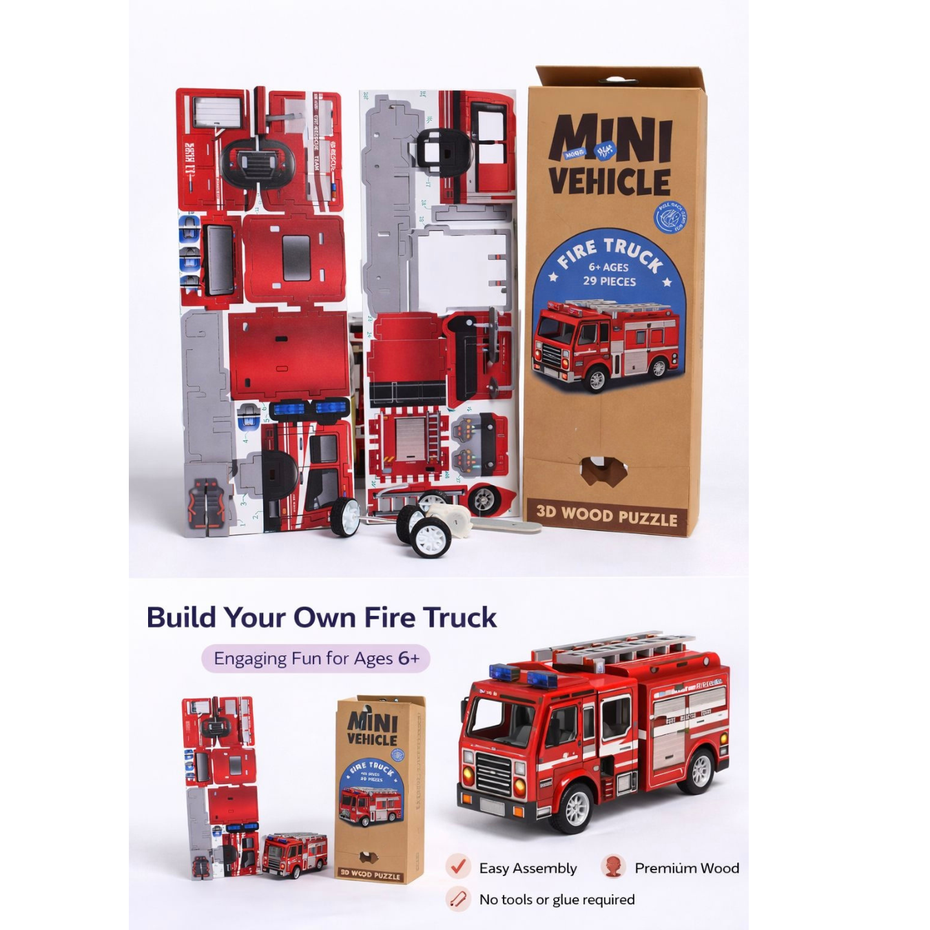 3D DIY Mini Vehicle Wooden Puzzle Pack of 1