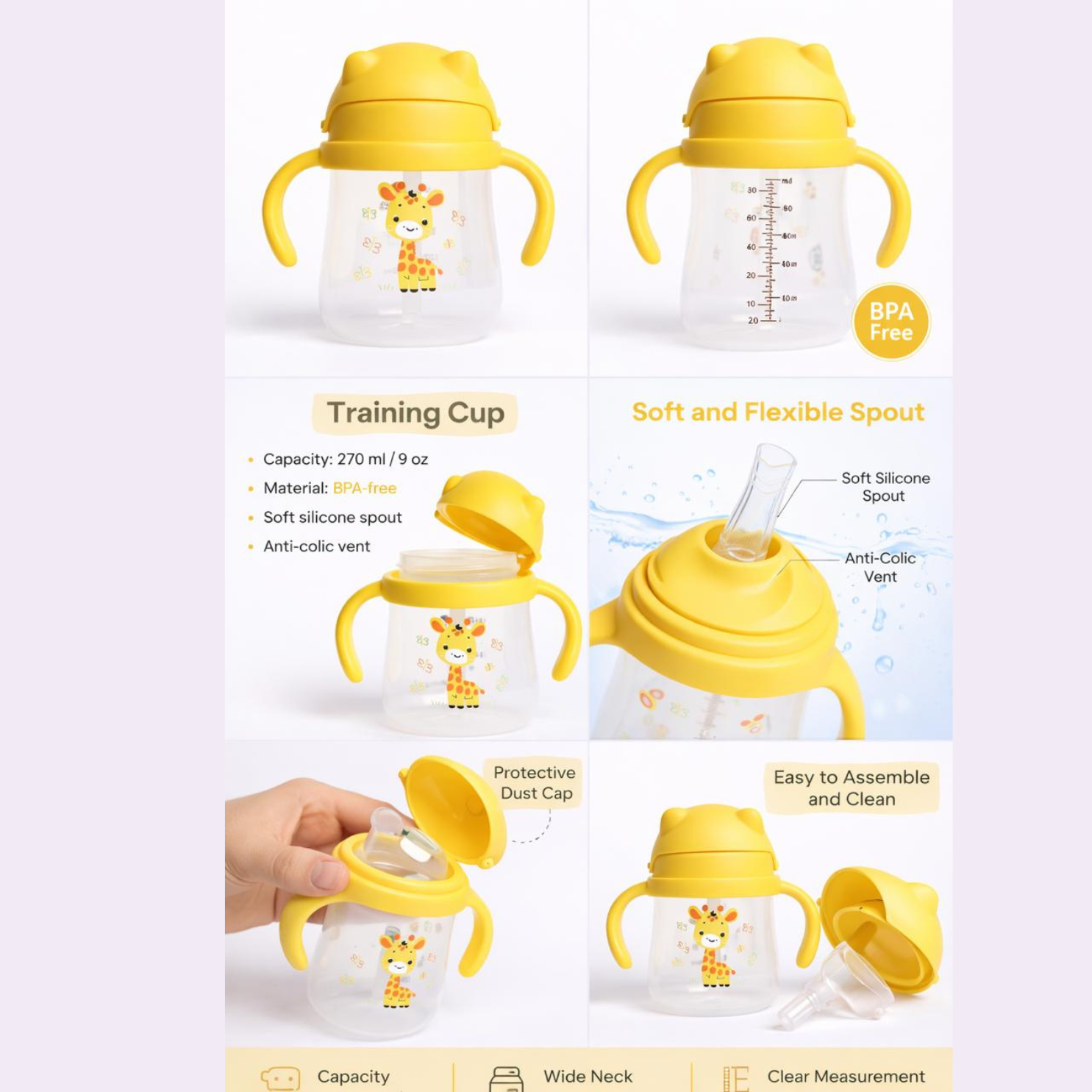 Baby Trainer Sippy Cup 270ml | BPA-Free Leakproof Straw Sipper with Soft Silicone Spout