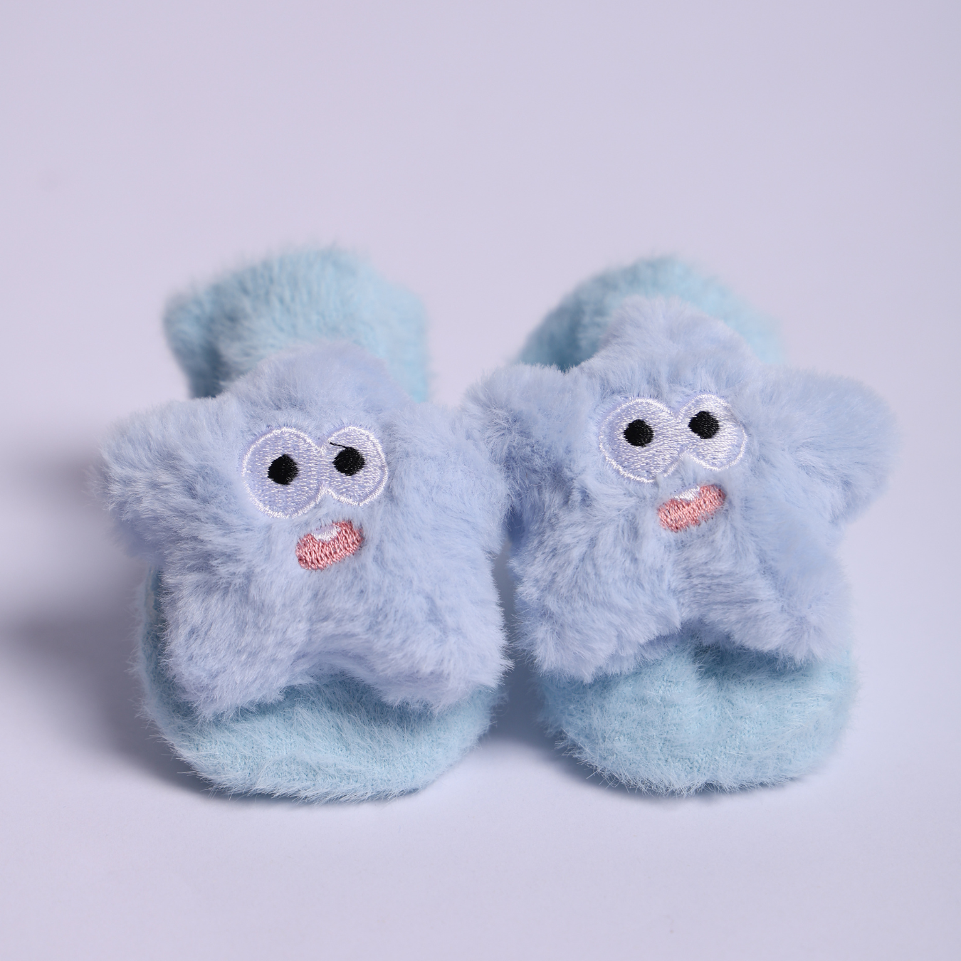 Baby Plush Booties for Newborn Boys & Girls Pack of 2 (Grey & Blue)