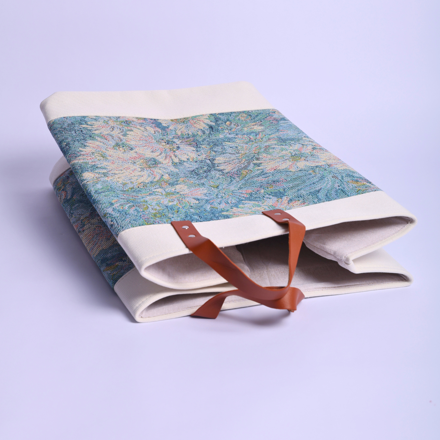 Floral Canvas Laundry Basket with Premium Leather Handles