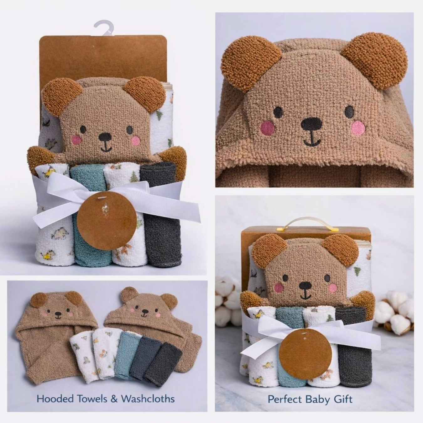 Baby Hooded Towel with 5 Washcloths Set (Random pack 01)