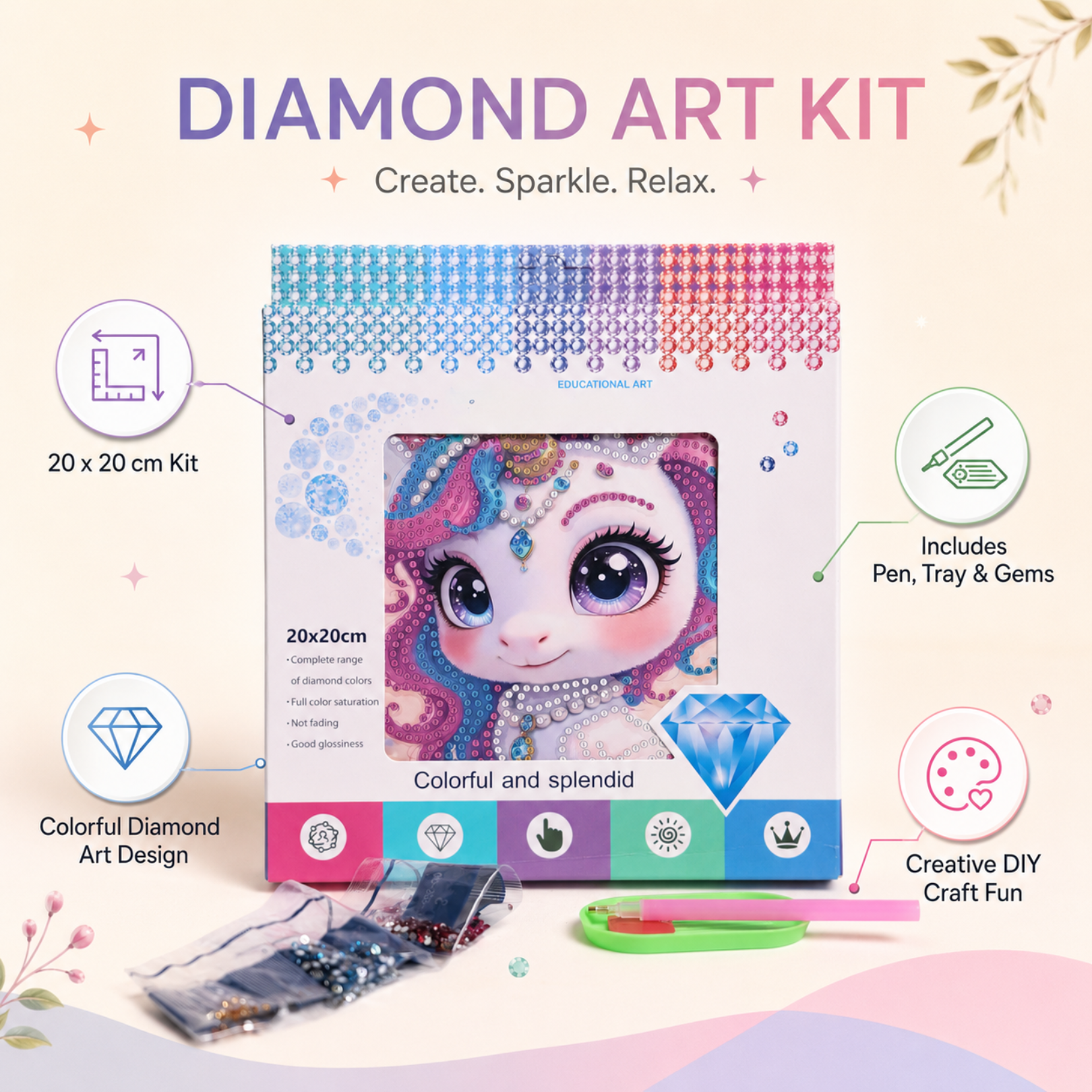 Diamond Painting Fairy Art Kit Random Design | 20 x 20 cm (Pack of 1)