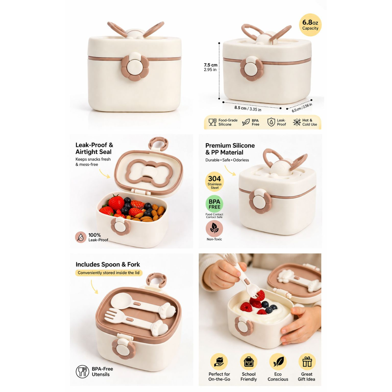Flower Snap Baby Formula Dispenser 410ML with Spoon & Fork