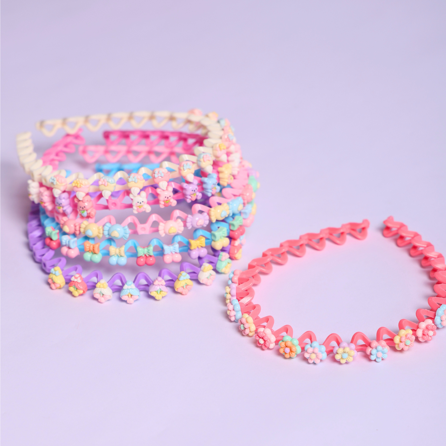 Kids Zig-Zag Floral Headbands Random Pack of 6