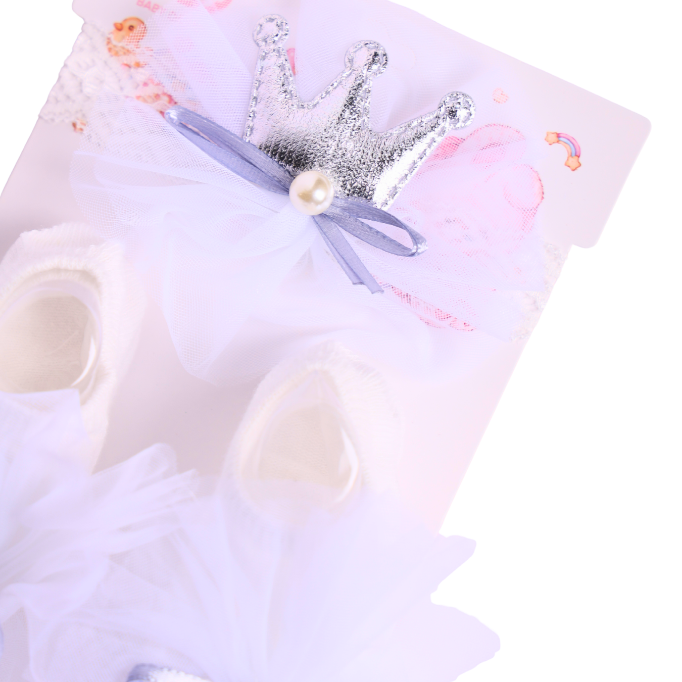 Baby Flower Hairband & Shoes Set (White) for Newborn Baby Girls