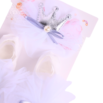 Baby Flower Hairband & Shoes Set (White) for Newborn Baby Girls