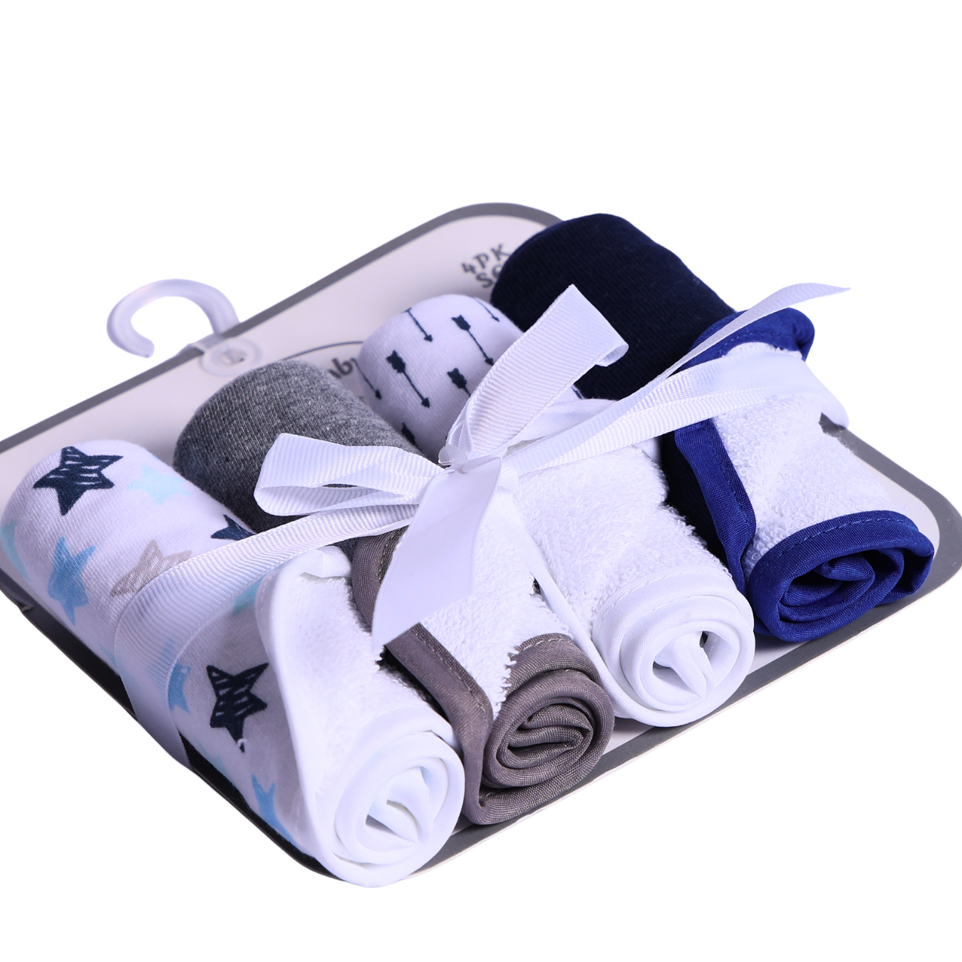 Baby 4 PCS Muslin Cotton Baby Washcloth Set Blue Grey & White