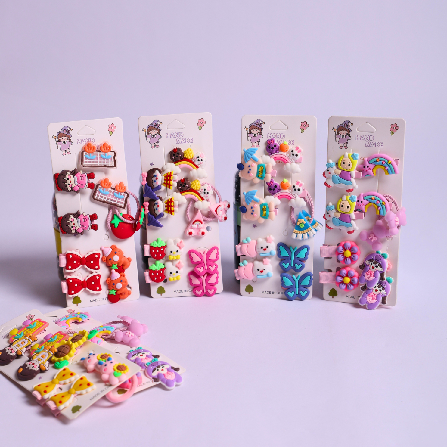 Kids Hair Clips Combo Pack of 6 (Random Design) | Cute Cartoon Hair Clips, Hair Ties & Elastic Bands Set