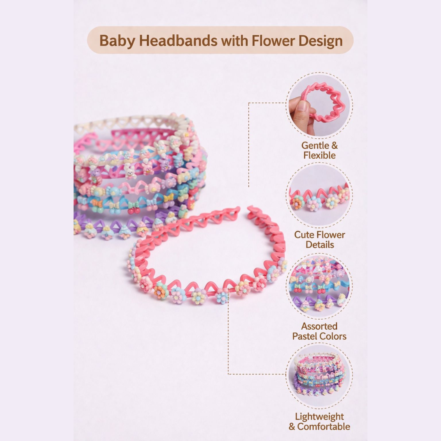Kids Zig-Zag Floral Headbands Random Pack of 6