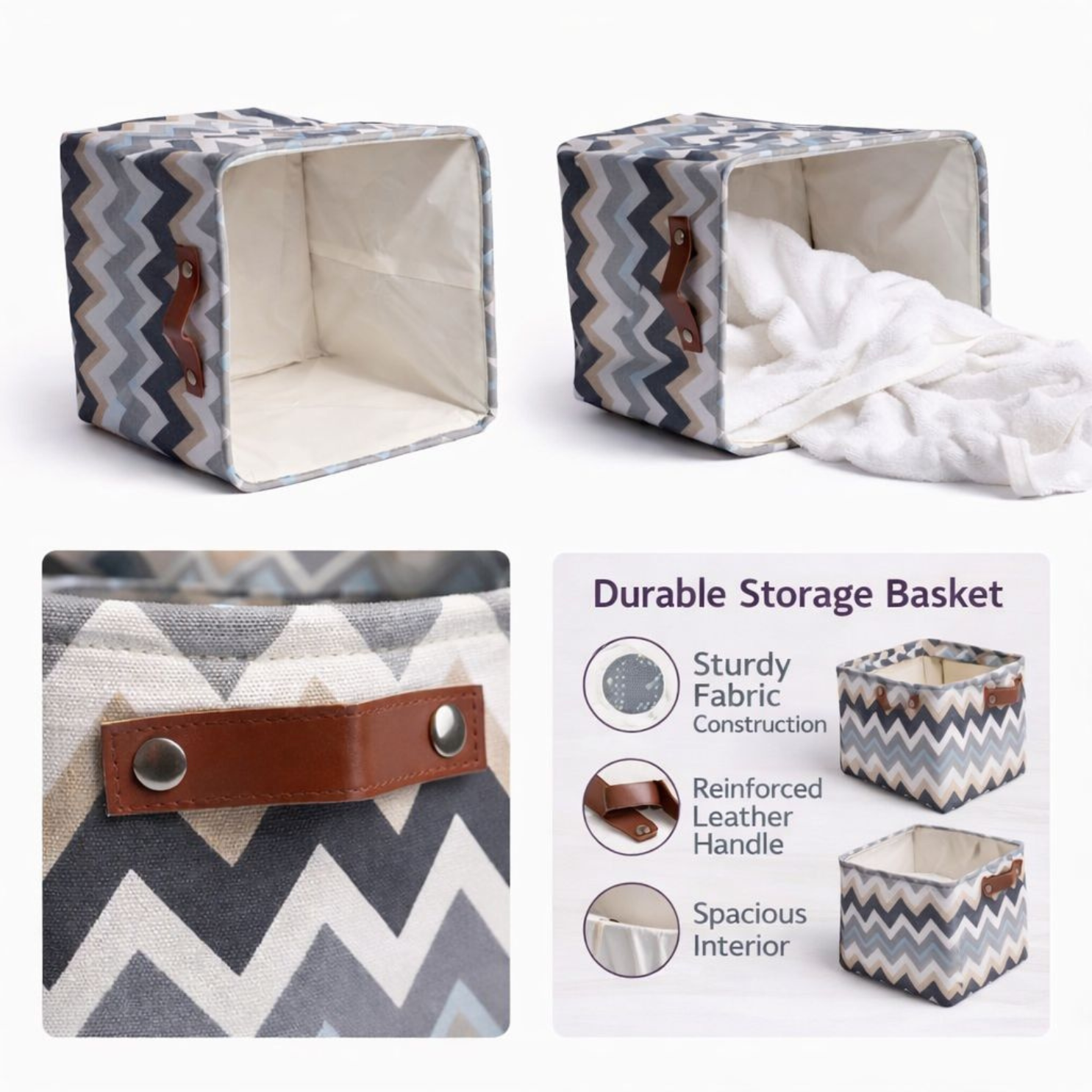 Foldable Fabric Storage Cube Organizer Basket with Premium Handles