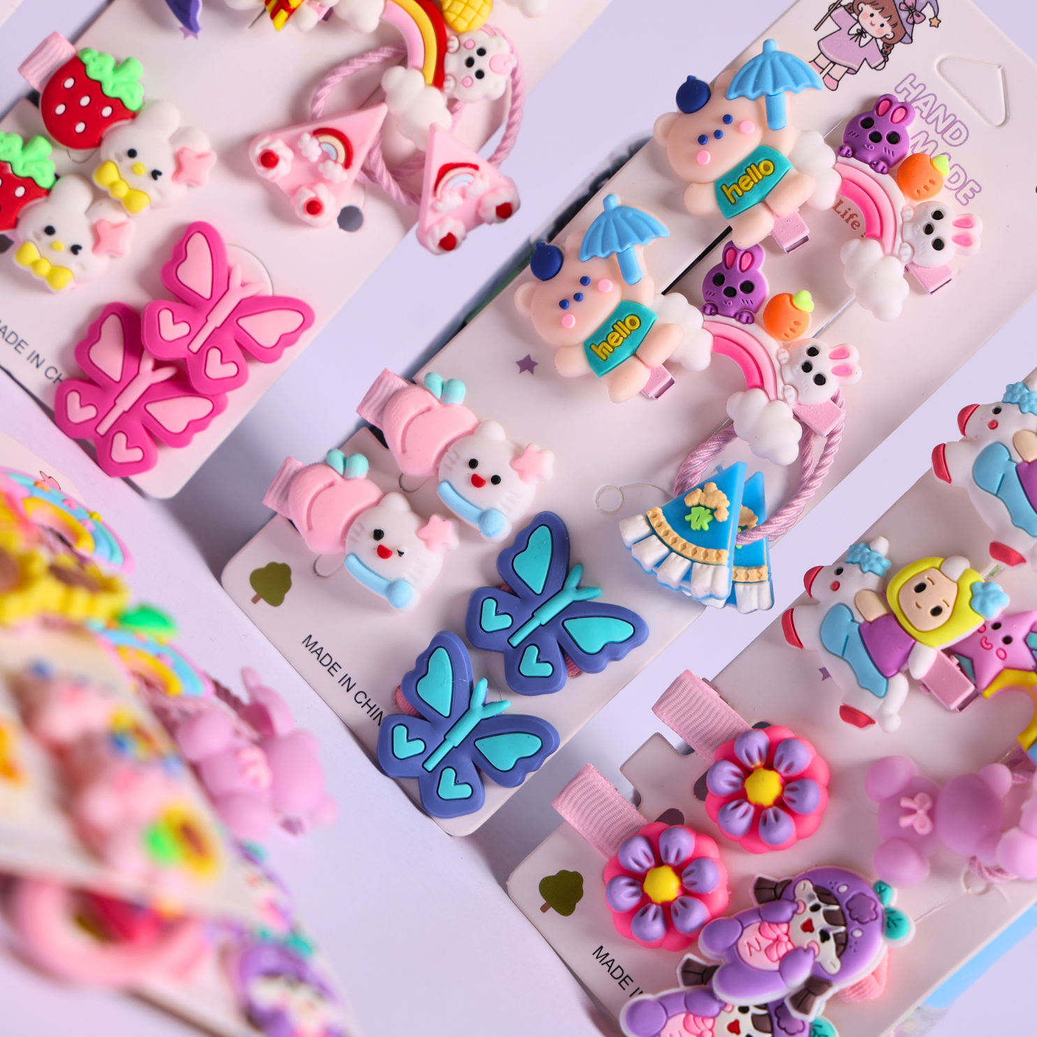 Kids Hair Clips Combo Pack of 6 (Random Design) | Cute Cartoon Hair Clips, Hair Ties & Elastic Bands Set