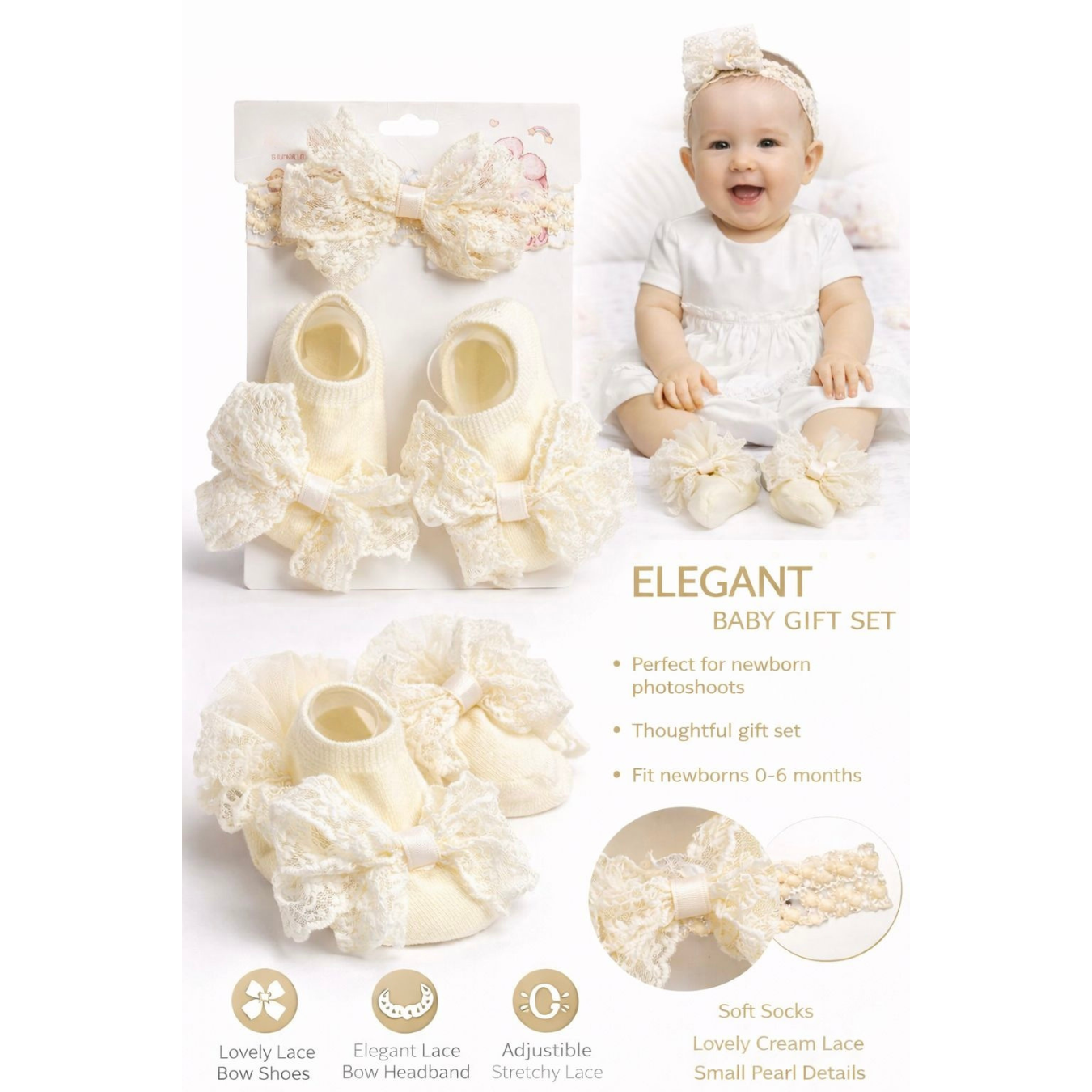 Baby Flower Hairband & Shoes Set (Yellow) for Newborn Baby Girls
