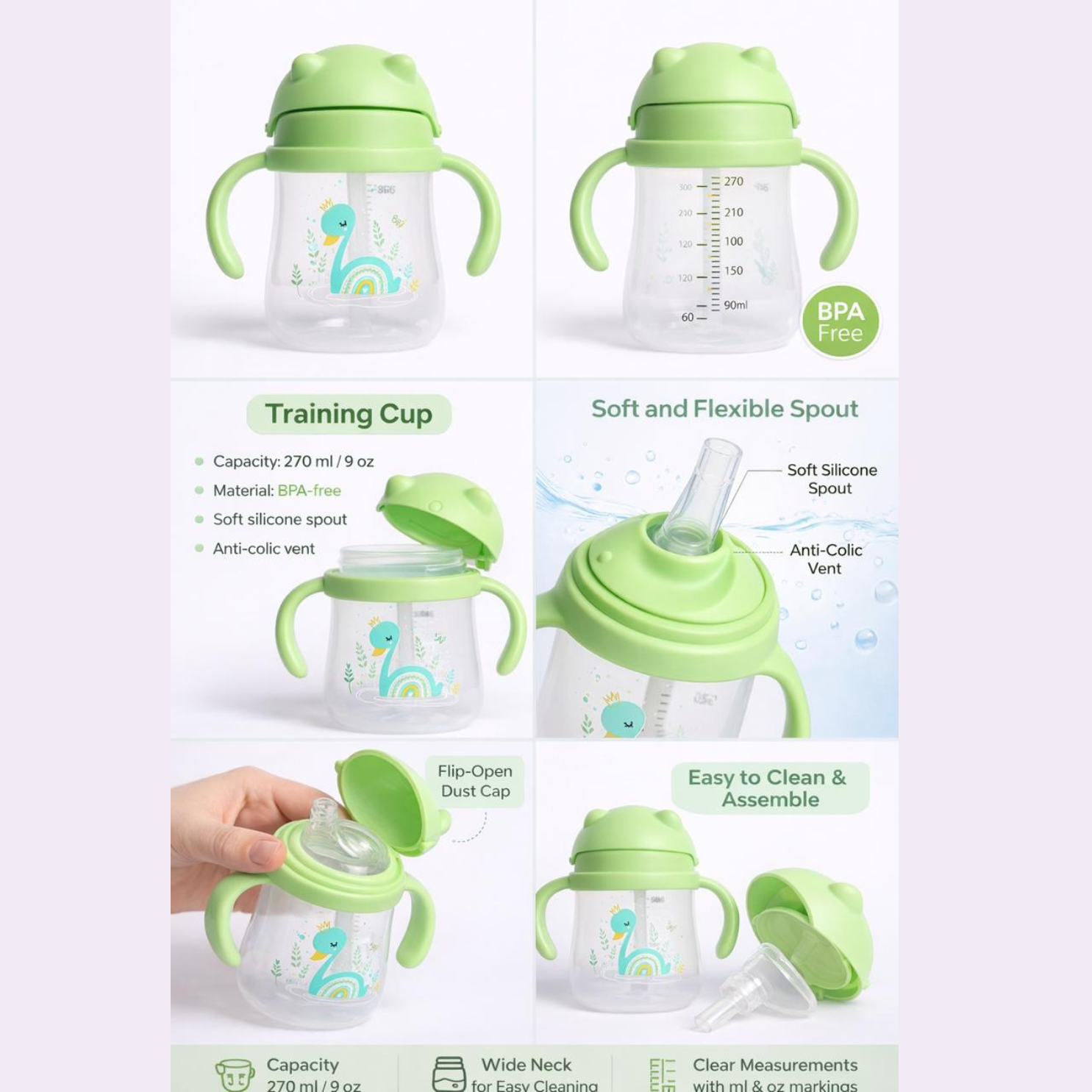 Baby Trainer Sippy Cup 270ml | BPA-Free Leakproof Straw Sipper with Soft Silicone Spout