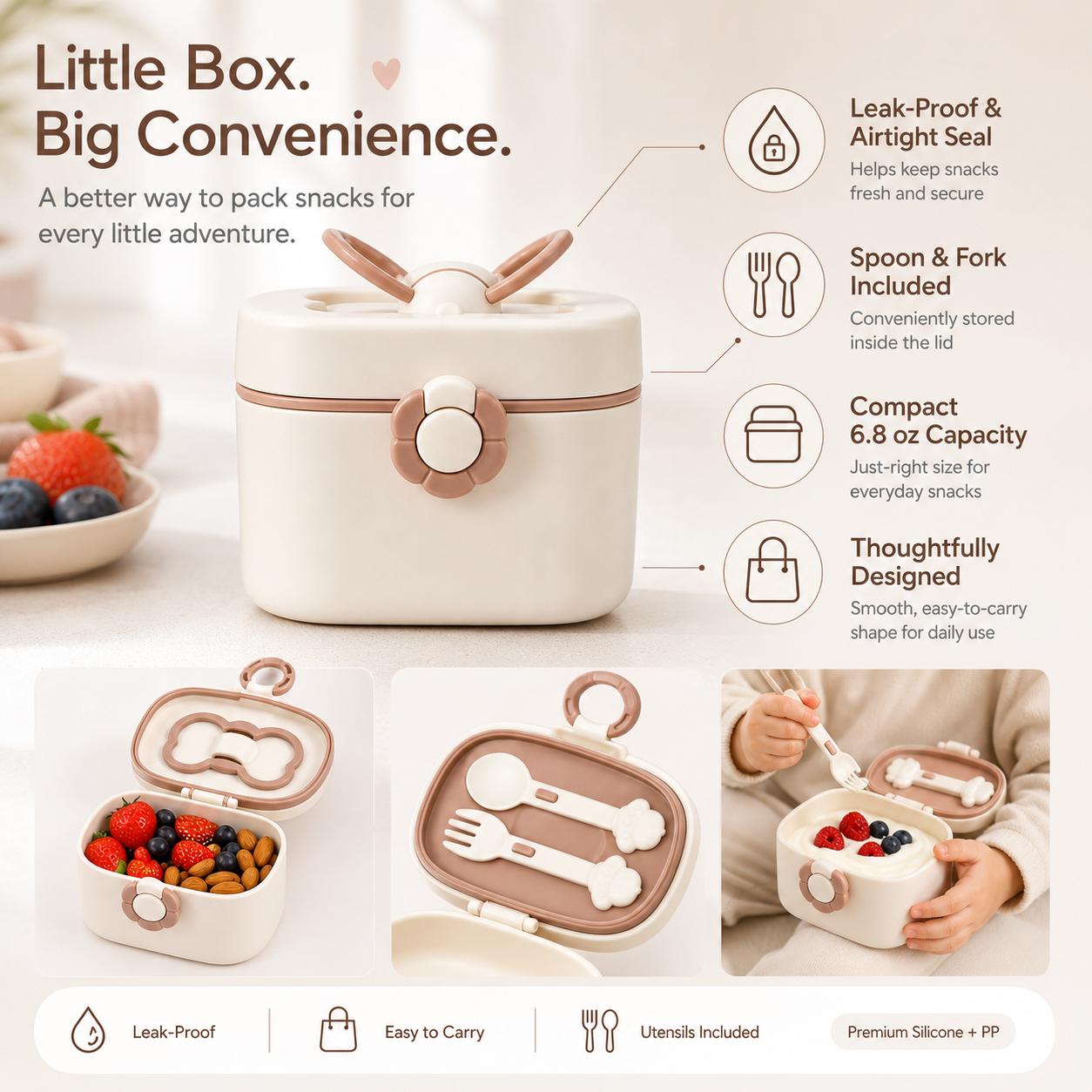 Flower Snap Baby Formula Dispenser 410ML with Spoon & Fork