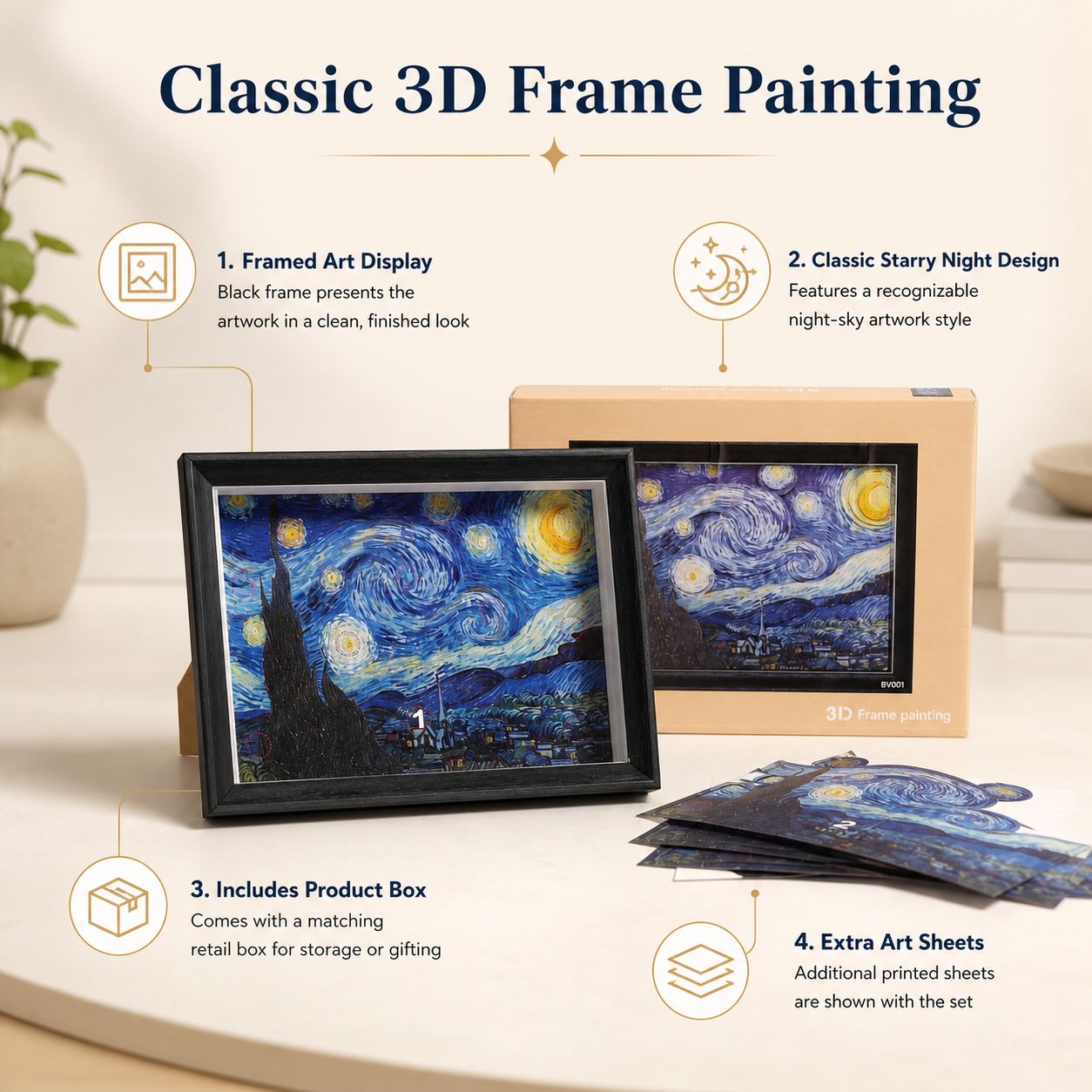 3D Framed Art Random Pack of 1 Wall Painting with Frame