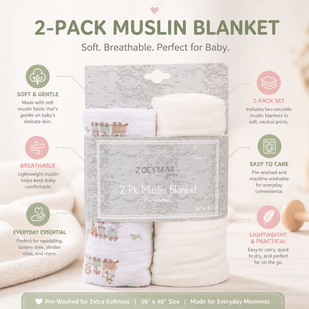 Muslin Baby Blanket Combo Pack of 2