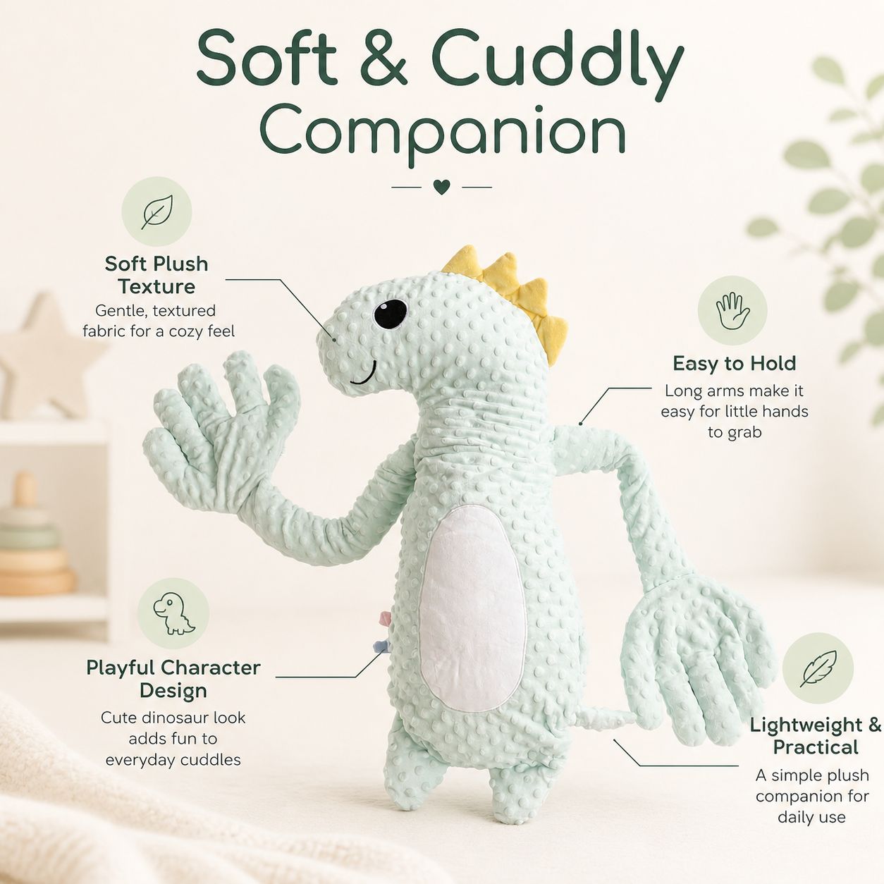 Dinosaur Plush Baby Soother Sleeping Toy with Soft Patting Comfort