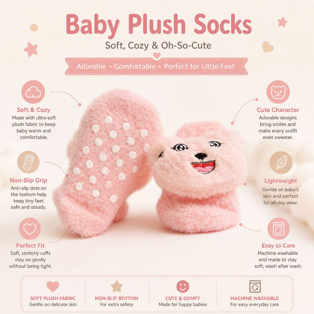 Baby Plush Booties White & Pink Pack of 2