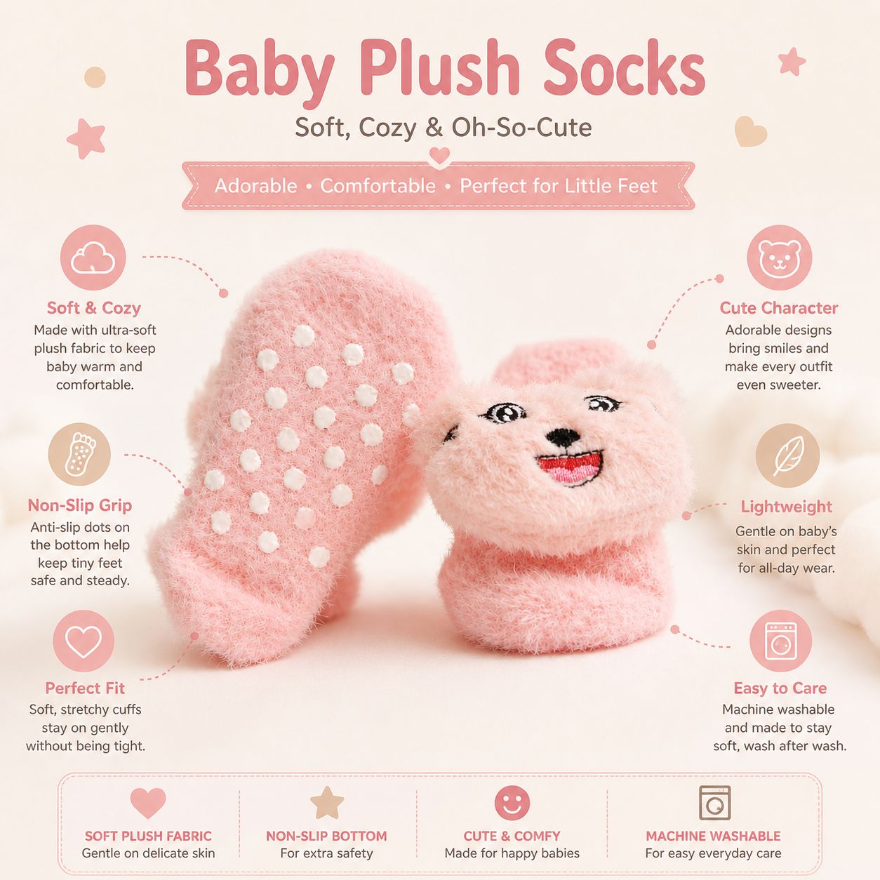 Baby Plush Booties White & Pink Pack of 2