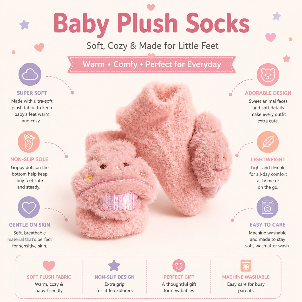 Baby Plush Booties Purple & Pink Pack of 2