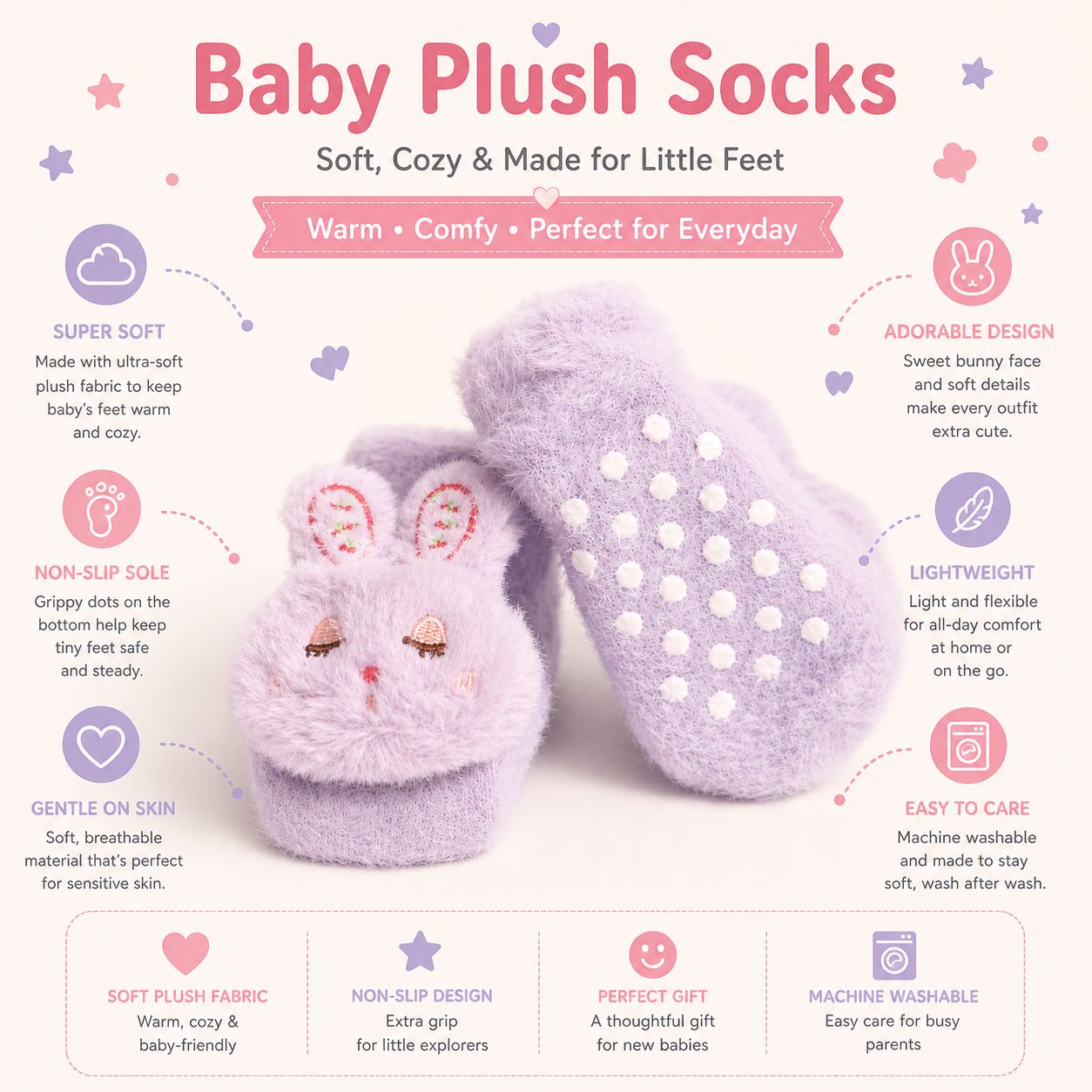 Baby Plush Booties Purple & Pink Pack of 2