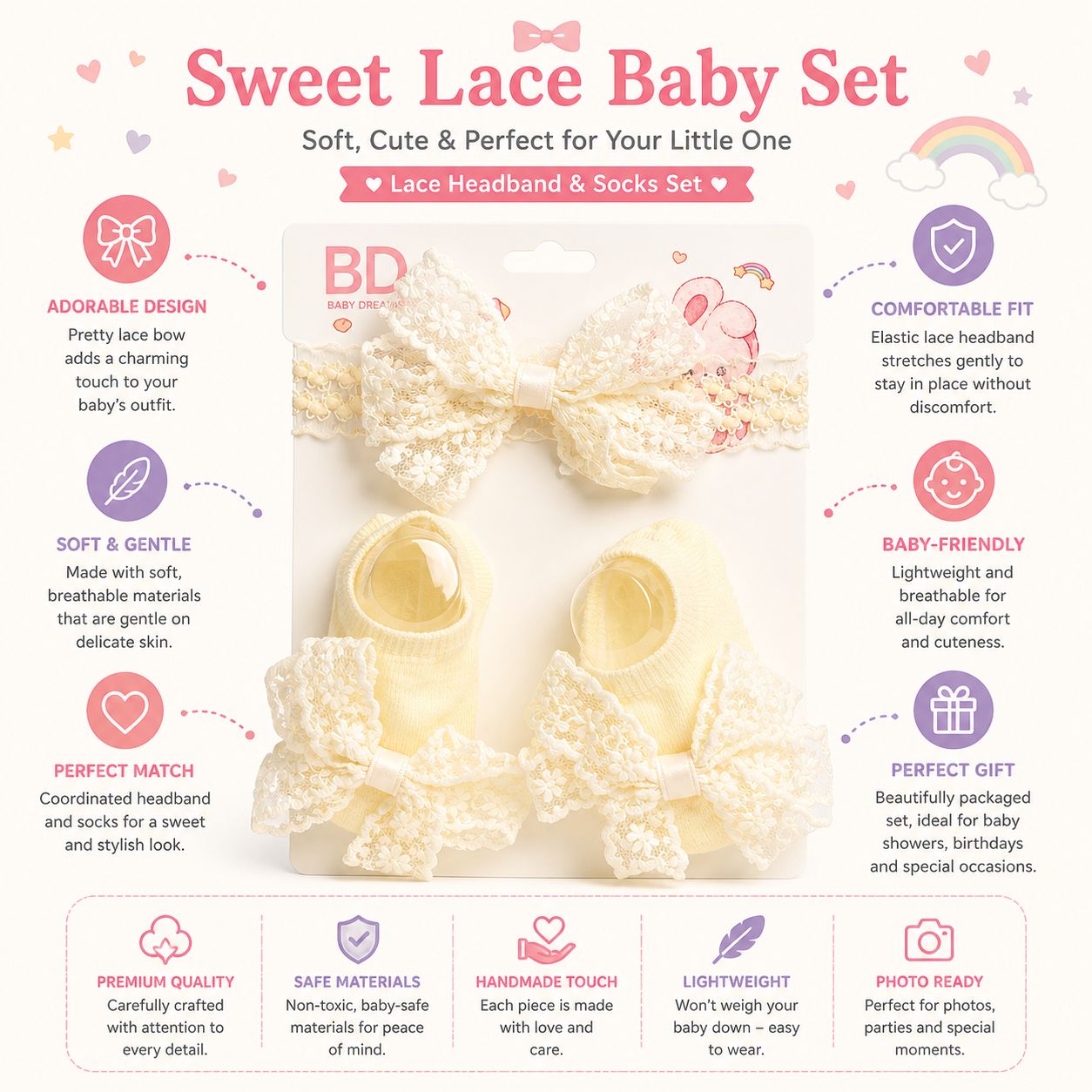 Baby Flower Hairband & Shoes Set (Yellow) for Newborn Baby Girls