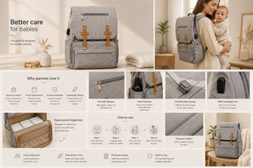 Premium Baby Diaper Backpack | Large Capacity | Waterproof | USB Charging Port | Multi-Functional Travel Nappy Bag (Grey)