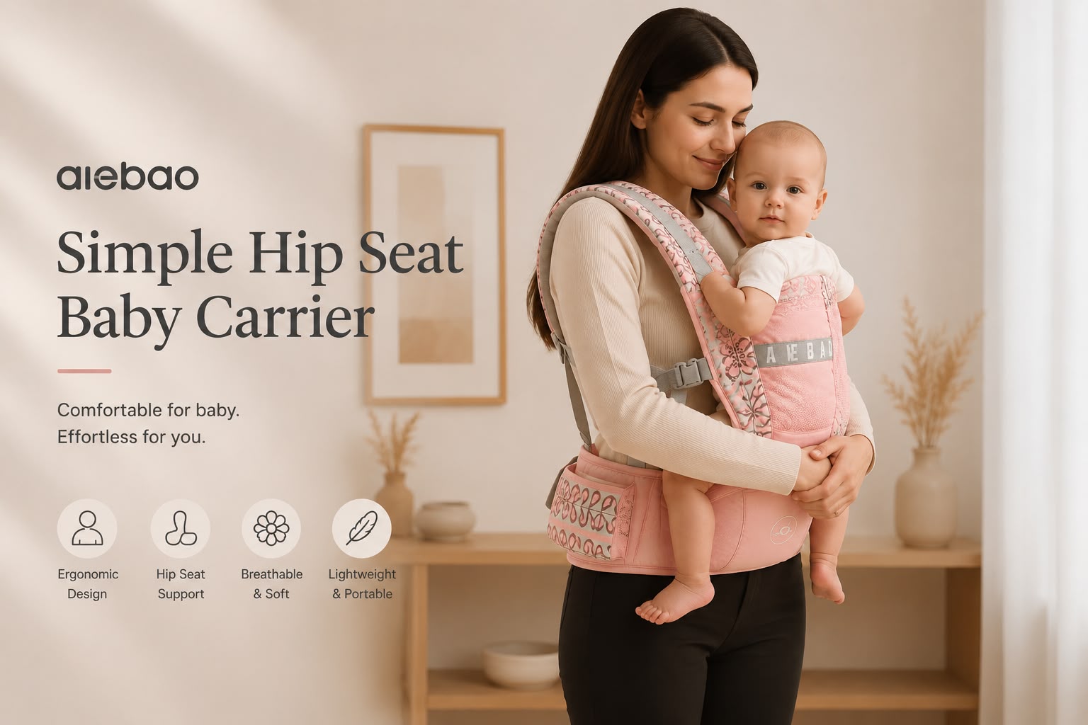 Premium Ergonomic Hip Seat Baby Carrier | Breathable | Lightweight | Newborn to Toddler (Blue Floral)