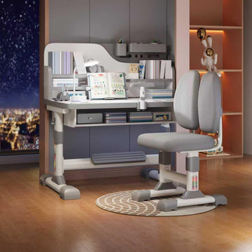 Ergonomic Kids Study Desk & Chair Set with Adjustable Height, Storage Shelf & Book Stand