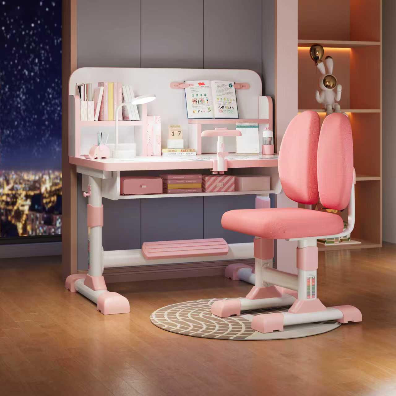Ergonomic Kids Study Desk & Chair Set with Adjustable Height, Storage Shelf & Book Stand