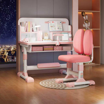 Ergonomic Kids Study Desk & Chair Set with Adjustable Height, Storage Shelf & Book Stand