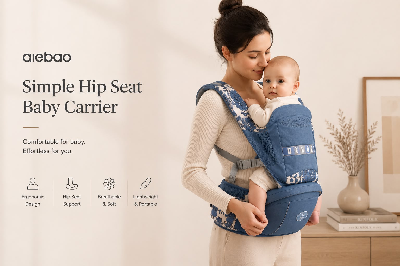 Premium Ergonomic Hip Seat Baby Carrier | Breathable | Lightweight | Newborn to Toddler (Blue Floral)
